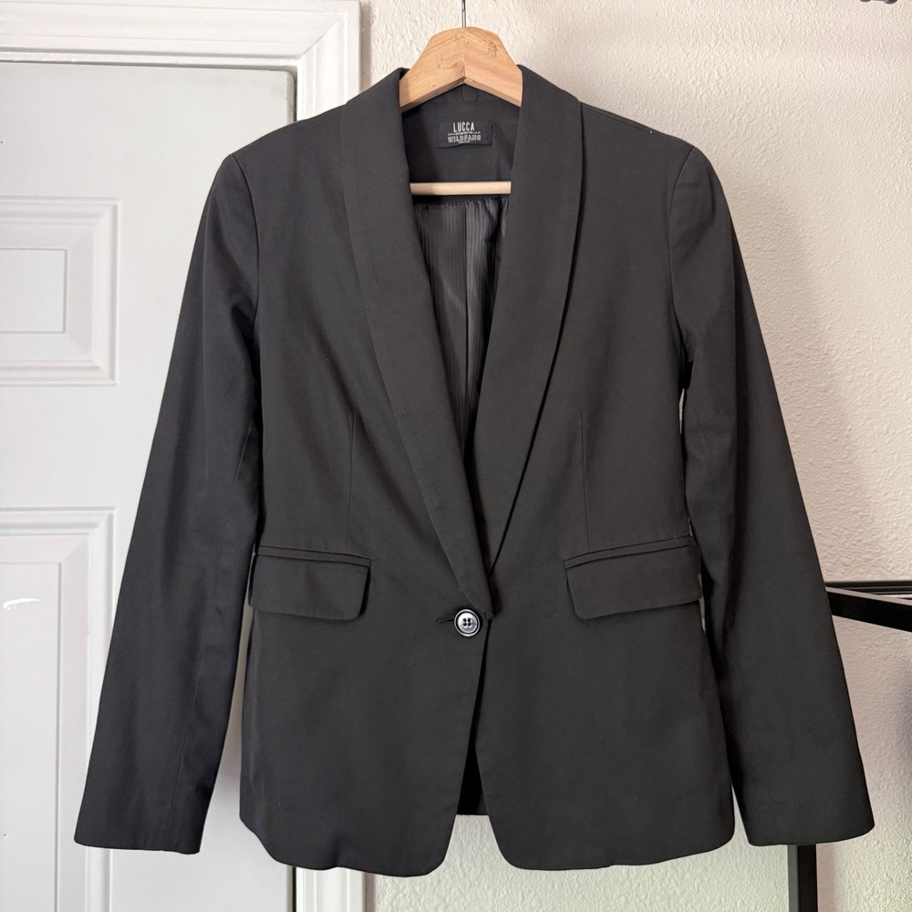 WILDFANG x LUCCA black cotton one button long sleeve‎ blazer jacket